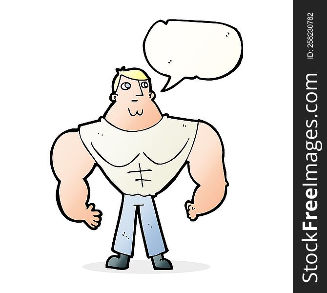 cartoon body builder with speech bubble