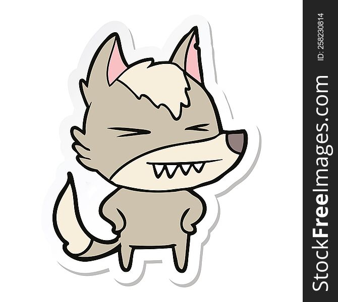 sticker of a angry wolf cartoon