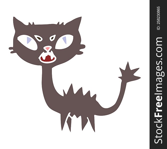 flat color illustration cartoon halloween black cat
