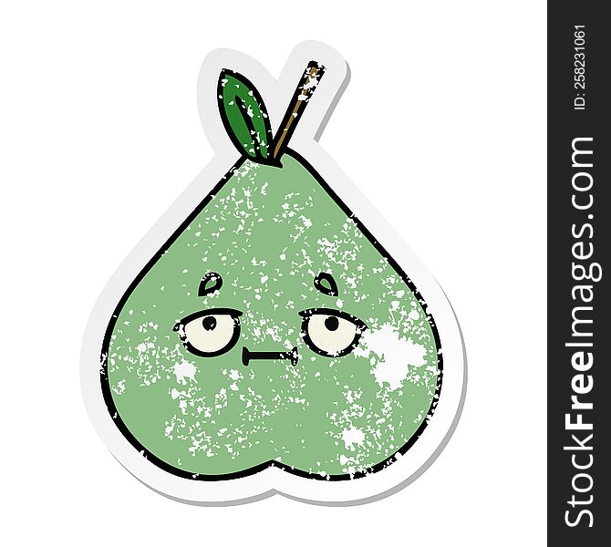 Distressed Sticker Of A Cute Cartoon Green Pear