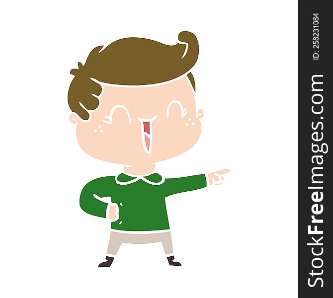 Flat Color Style Cartoon Laughing Boy Pointing