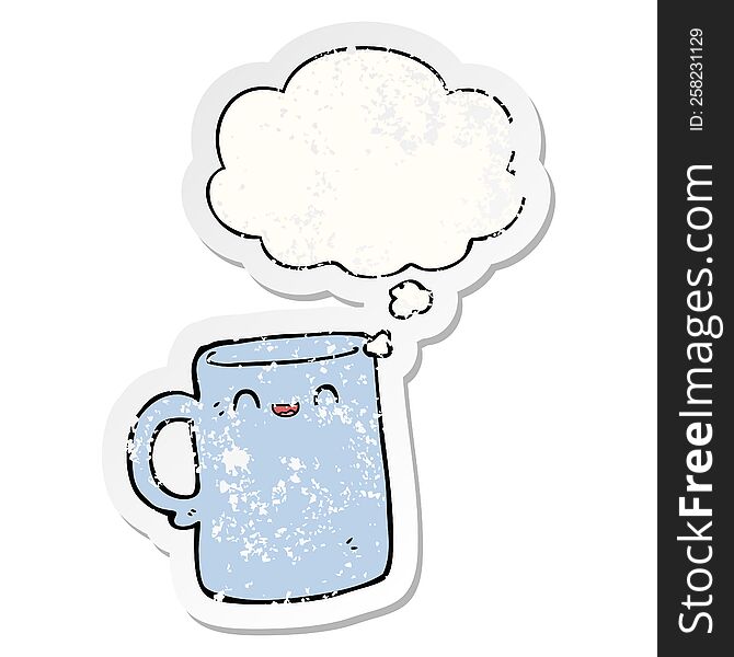 Cartoon Mug And Thought Bubble As A Distressed Worn Sticker