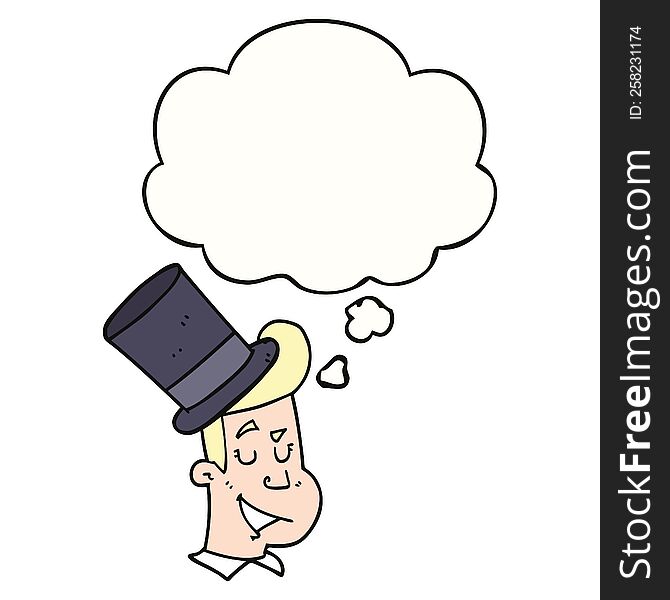 cartoon man wearing top hat with thought bubble