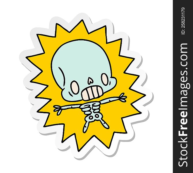 sticker cartoon illustration kawaii electrocuted skeleton. sticker cartoon illustration kawaii electrocuted skeleton
