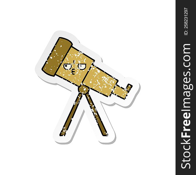 distressed sticker of a cute cartoon telescope