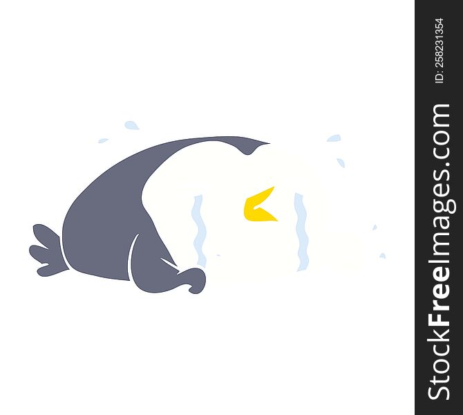 Flat Color Style Cartoon Crying Penguin