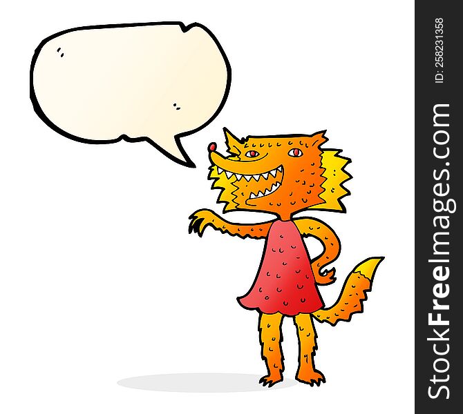 cartoon fox girl with speech bubble