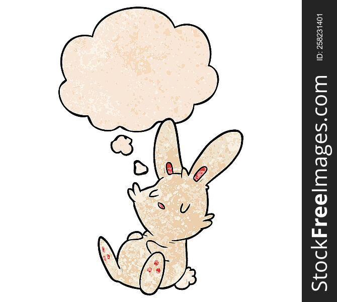 cartoon rabbit sleeping and thought bubble in grunge texture pattern style