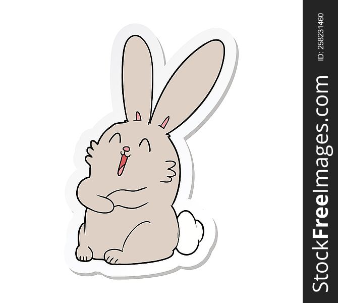 sticker of a cartoon laughing bunny rabbit