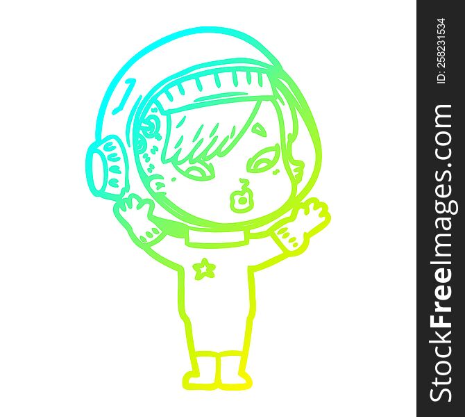 Cold Gradient Line Drawing Cartoon Astronaut Woman