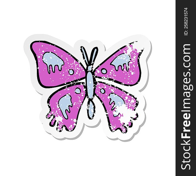 Retro Distressed Sticker Of A Cartoon Butterfly