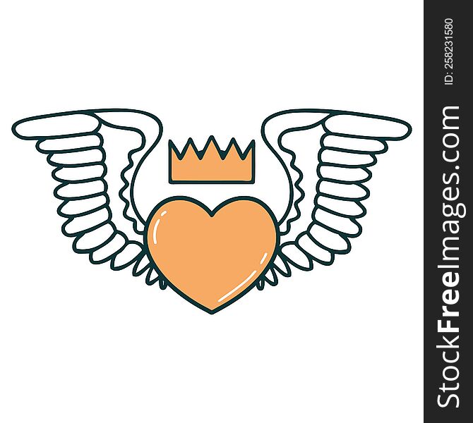 Tattoo Style Icon Of A Heart With Wings