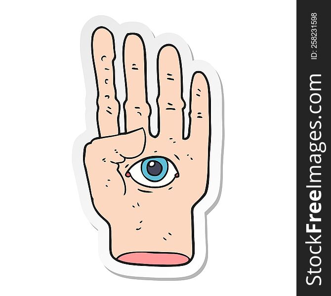 Sticker Of A Cartoon Spooky Hand With Eyeball