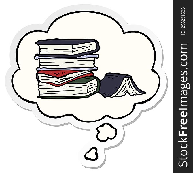 Cartoon Pile Of Books And Thought Bubble As A Printed Sticker