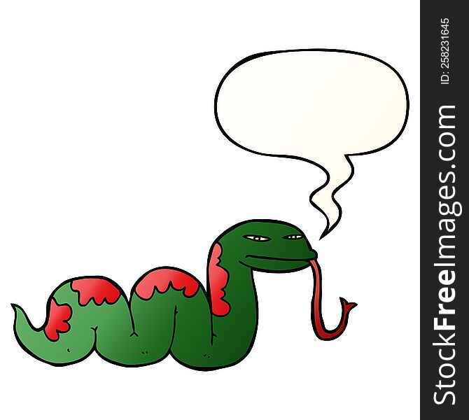 cartoon slithering snake with speech bubble in smooth gradient style