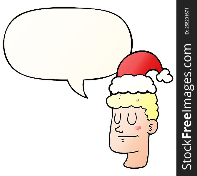 cartoon man wearing christmas hat with speech bubble in smooth gradient style