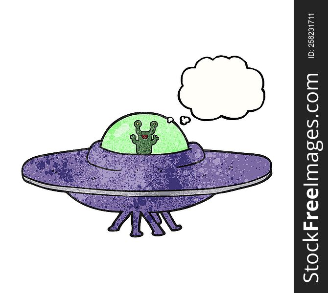 Thought Bubble Textured Cartoon Alien Spaceship