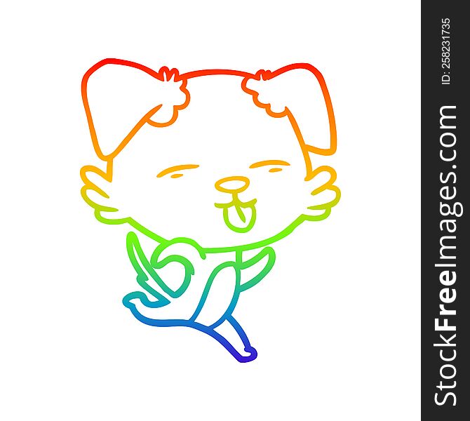 rainbow gradient line drawing of a cartoon dog sticking out tongue