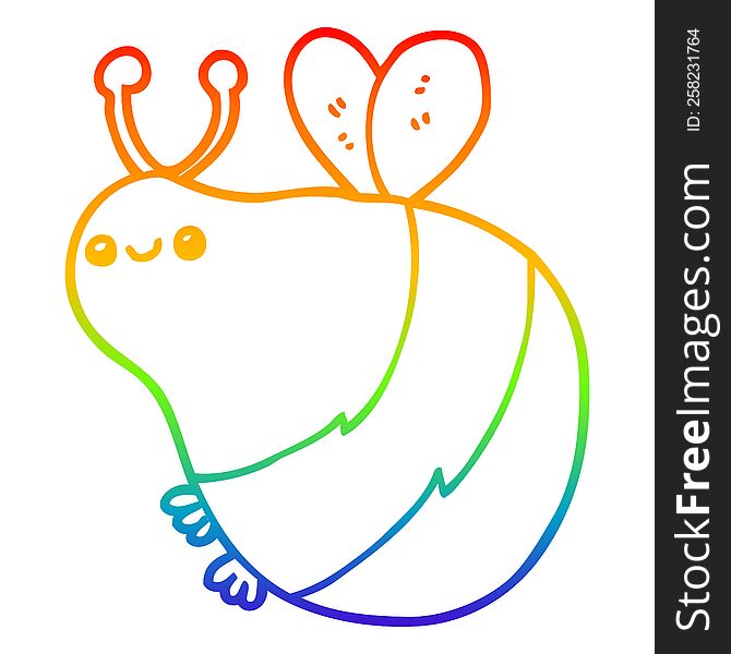 Rainbow Gradient Line Drawing Cartoon Bee