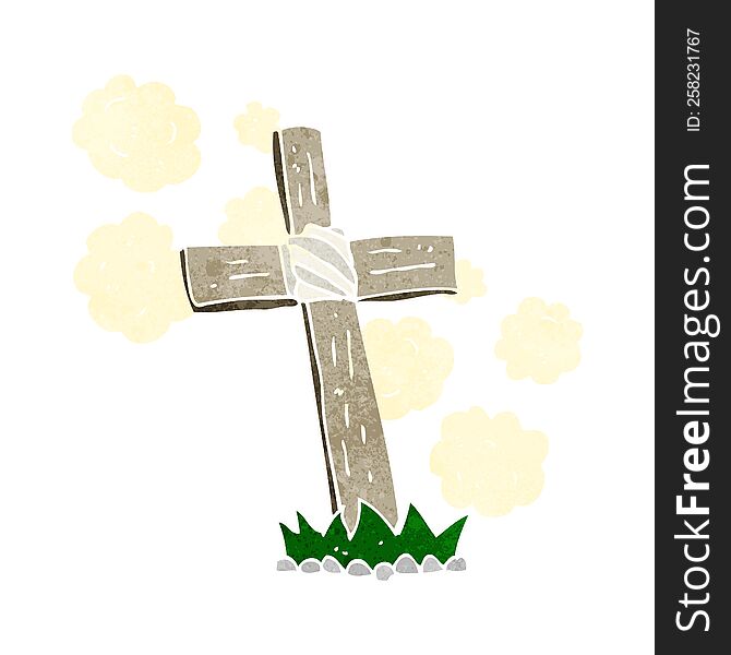 Cartoon Wooden Cross Grave