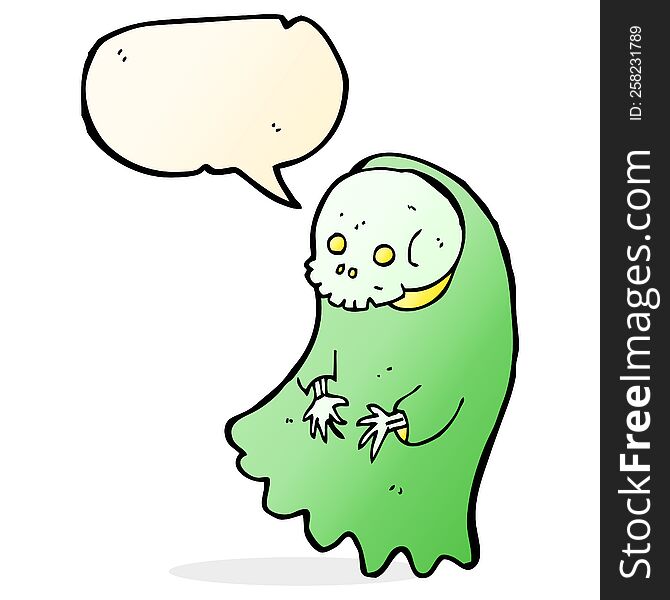 cartoon spooky ghoul with speech bubble