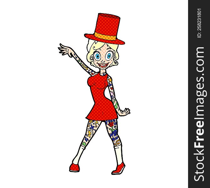 cartoon woman with tattoos wearing top hat