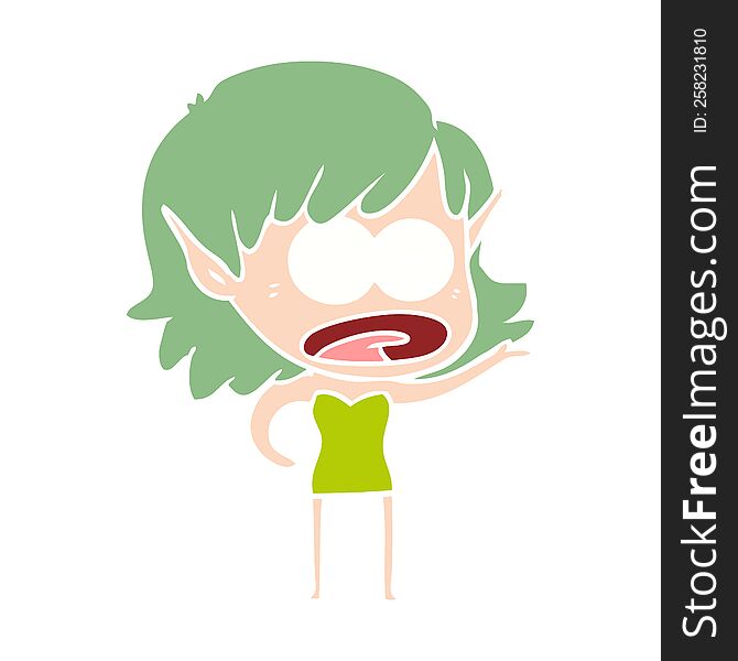 Flat Color Style Cartoon Shocked Elf Girl