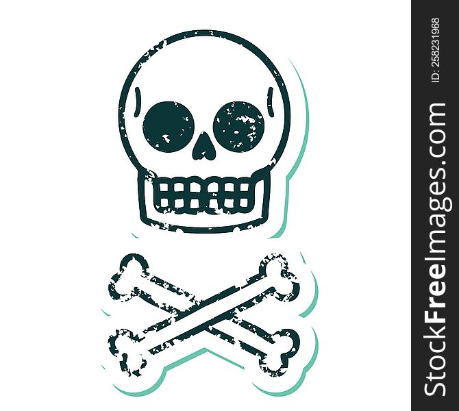 Distressed Sticker Tattoo Style Icon Of A Skull And Bones
