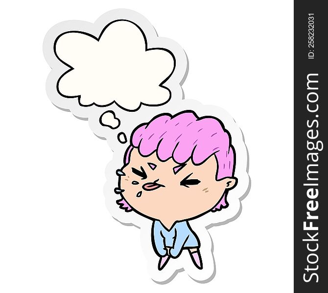 cartoon rude girl with thought bubble as a printed sticker