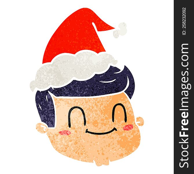 hand drawn retro cartoon of a male face wearing santa hat