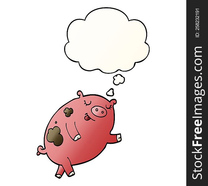 Cartoon Dancing Pig And Thought Bubble In Smooth Gradient Style