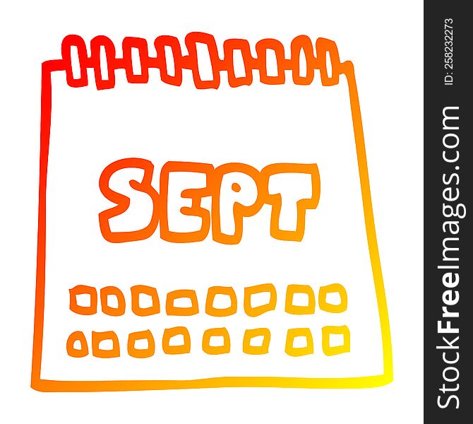 warm gradient line drawing cartoon calendar showing month of september