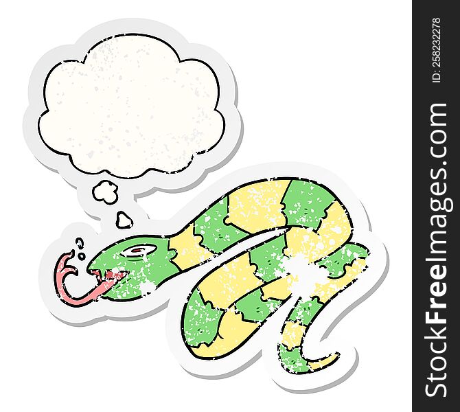 Cartoon Hissing Snake And Thought Bubble As A Distressed Worn Sticker