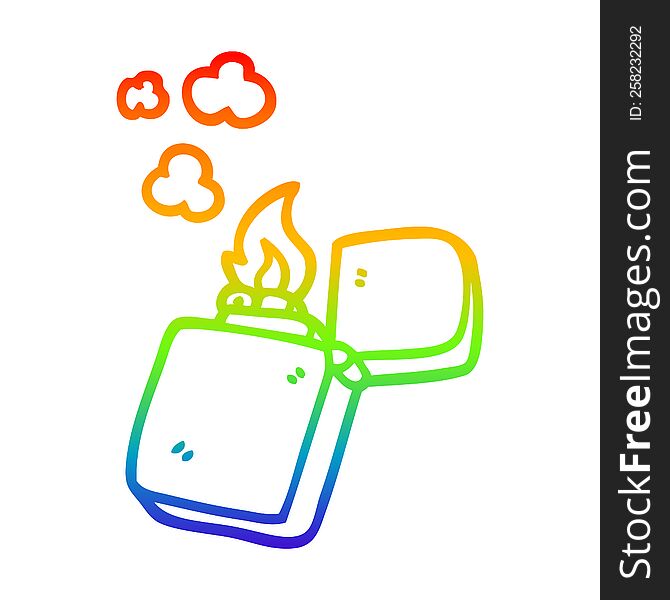 rainbow gradient line drawing of a cartoon gold lighter