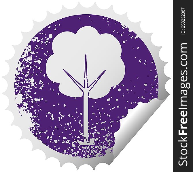Quirky Distressed Circular Peeling Sticker Symbol Tree