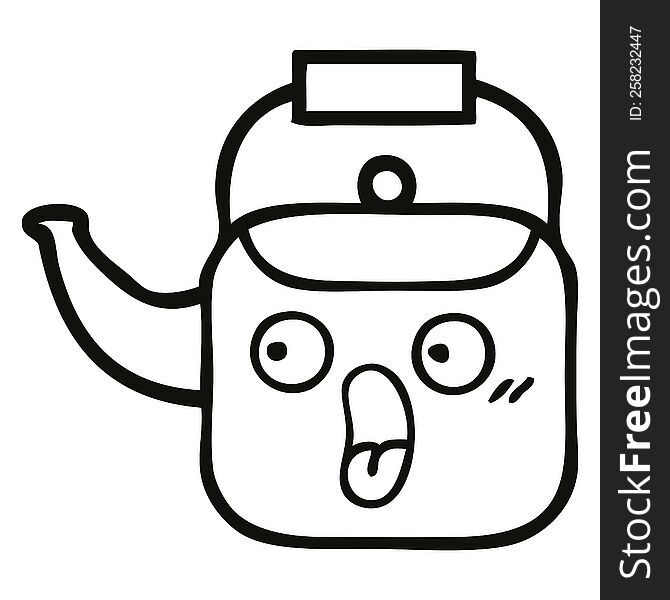 line drawing cartoon of a kettle. line drawing cartoon of a kettle
