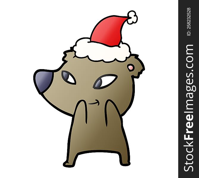 Cute Gradient Cartoon Of A Bear Wearing Santa Hat