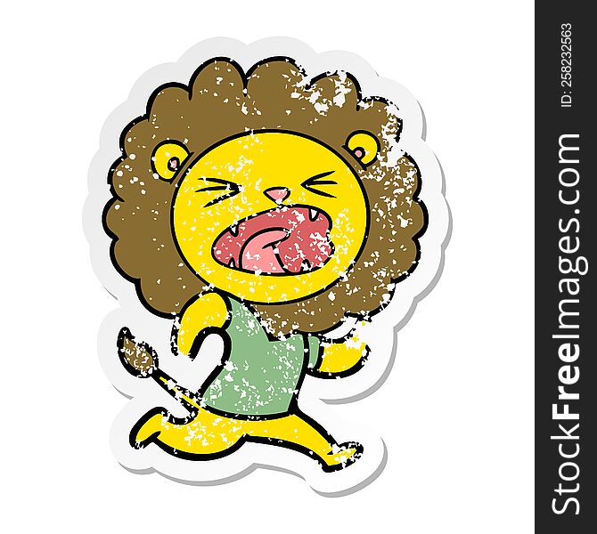 Distressed Sticker Of A Cartoon Lion Running
