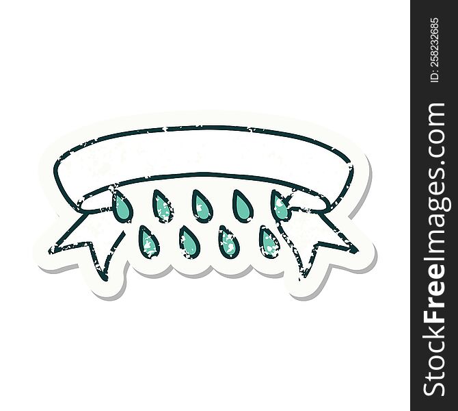 Grunge Sticker With Banner Of Rain Drops