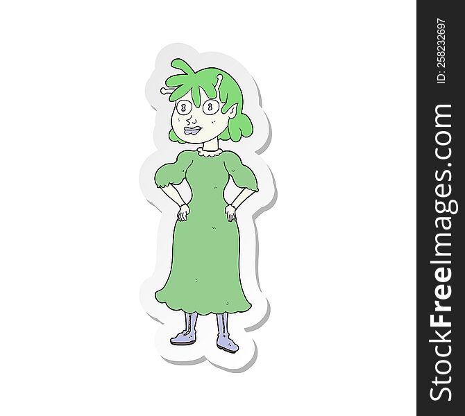 sticker of a cartoon alien woman