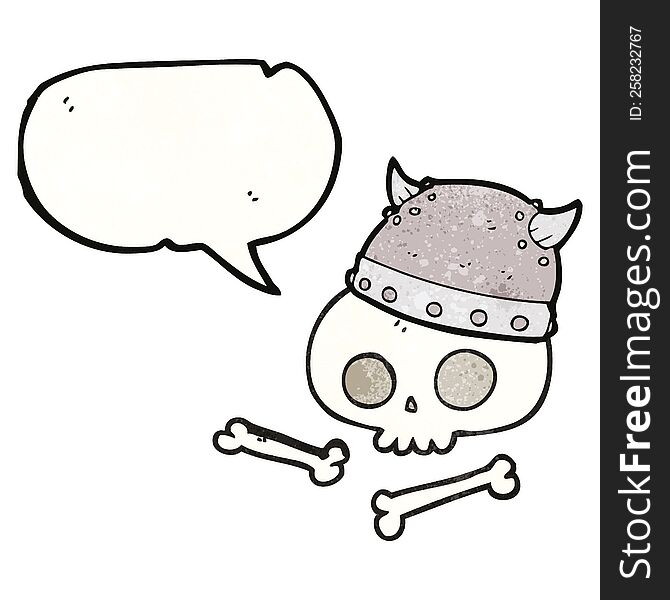 freehand speech bubble textured cartoon viking helmet on skull