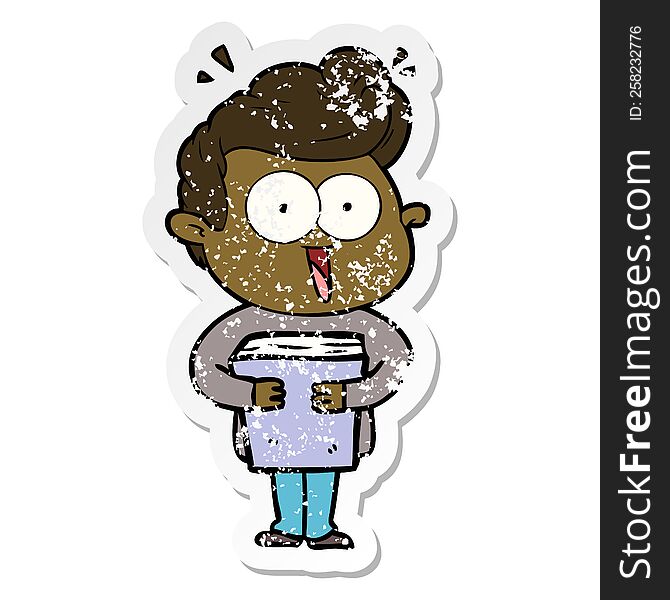 Distressed Sticker Of A Cartoon Man With Book