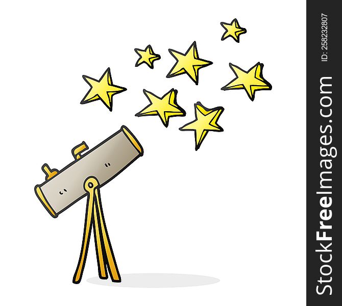freehand drawn cartoon telescope and stars