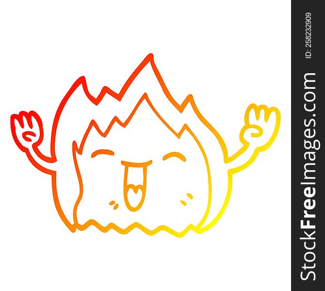 Warm Gradient Line Drawing Cartoon Happy Gas Flame