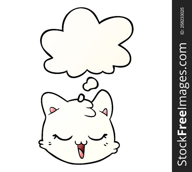 Cartoon Cat Face And Thought Bubble In Smooth Gradient Style