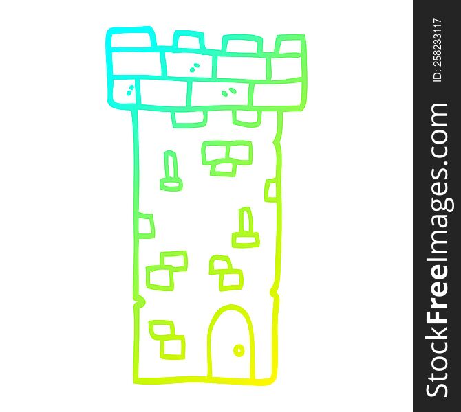 cold gradient line drawing of a cartoon castle tower