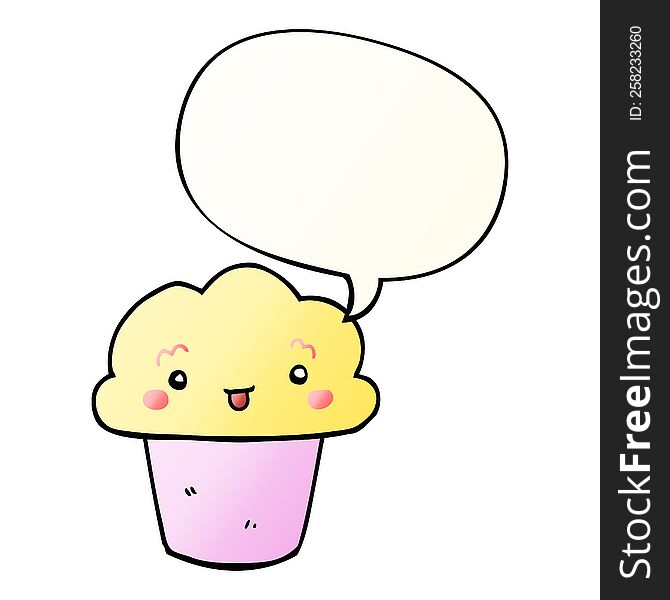 Cartoon Cupcake And Face And Speech Bubble In Smooth Gradient Style