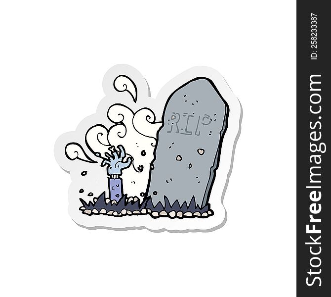 Sticker Of A Cartoon Zombie Rising From Grave