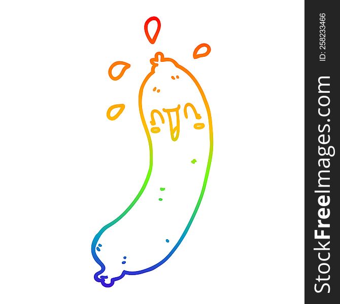 rainbow gradient line drawing of a happy cartoon sausage