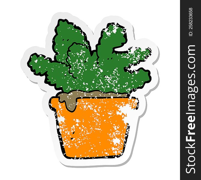 distressed sticker of a cartoon house plant